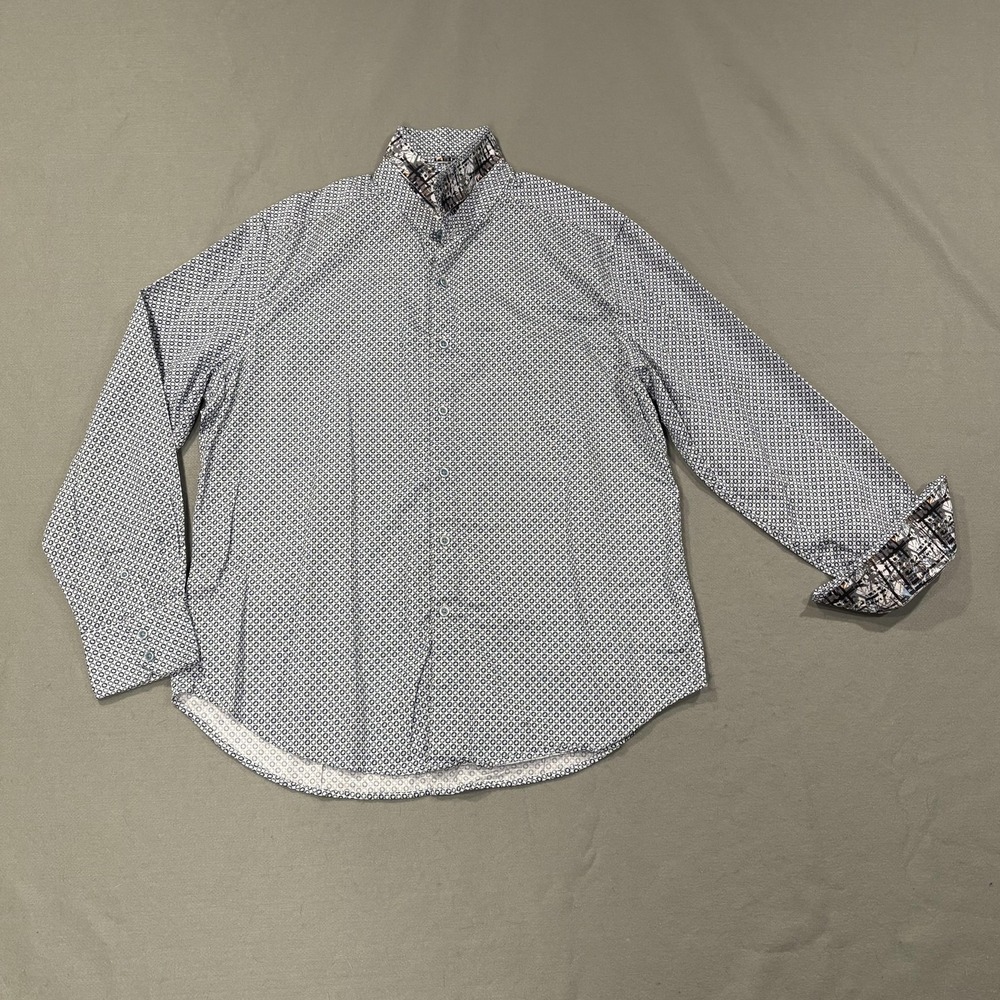 Robert Graham Shirt Mens XL White Long Sleeve Button Up Polka Dot Embroidered